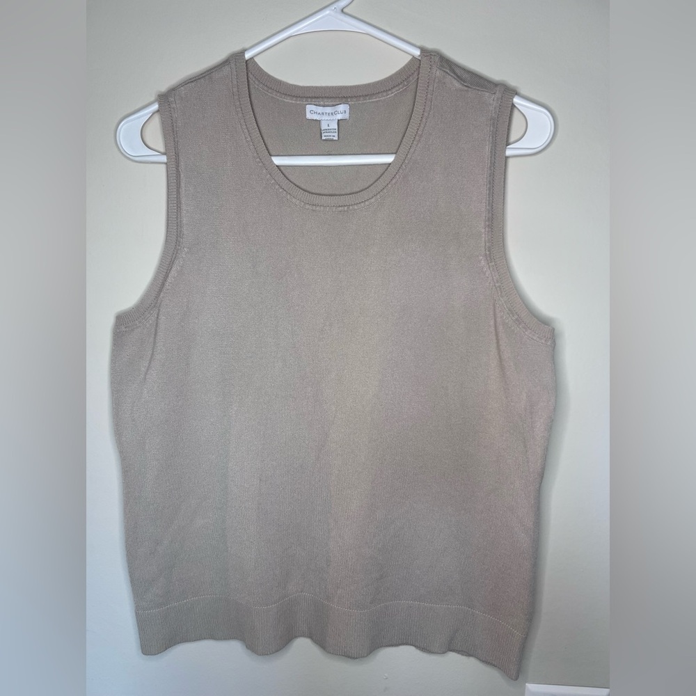 Charter Club Beige Sleeveless Sweater Vest Knitted Women’s Top Old Money Vintage